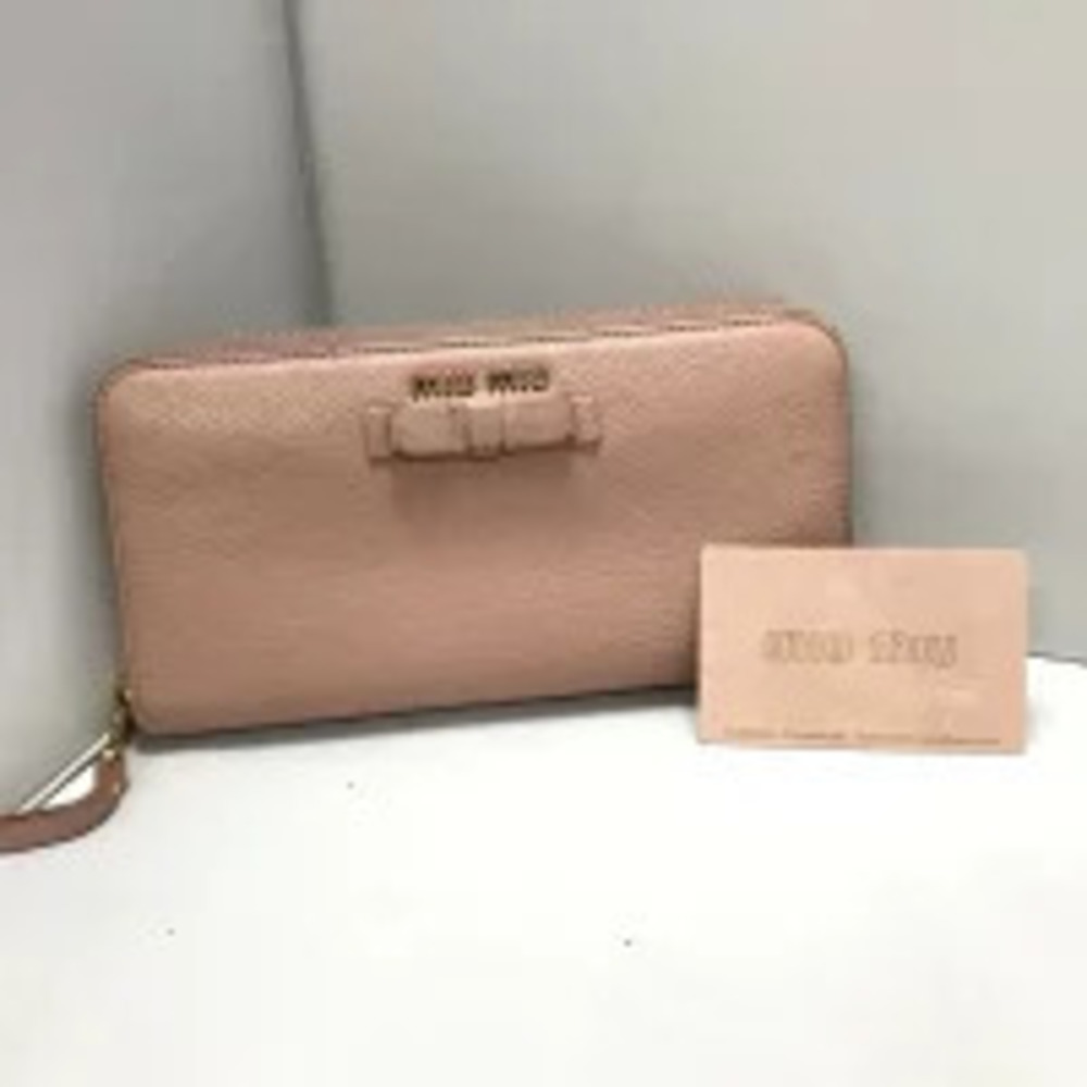 Miu Miu round zipper long wallet ribbon pink